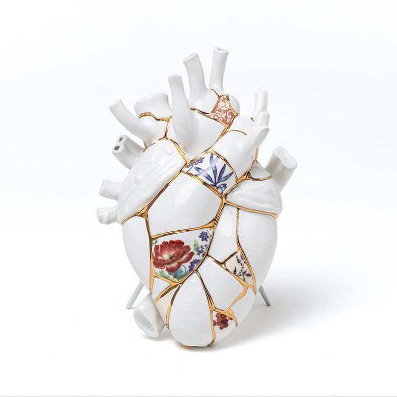 Porcelain heart vase love in bloom - Kintsugi